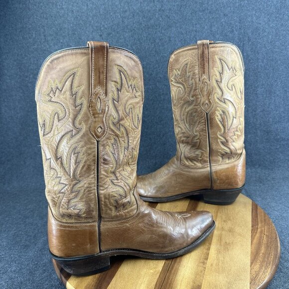 OLD WEST Mens Snip Toe Western Brown Leather Cowboy Boots Sty MF1529 Size 9.5D - Picture 7 of 9